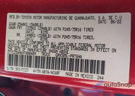 2022 Toyota Tacoma Sr5 V6 из США, поврежденный, VIN 3TYCZ5AN6NT088409